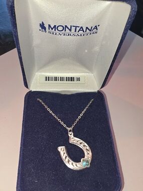 Montana Silversmiths Silver Horseshoe Necklace with Turquoise Stone